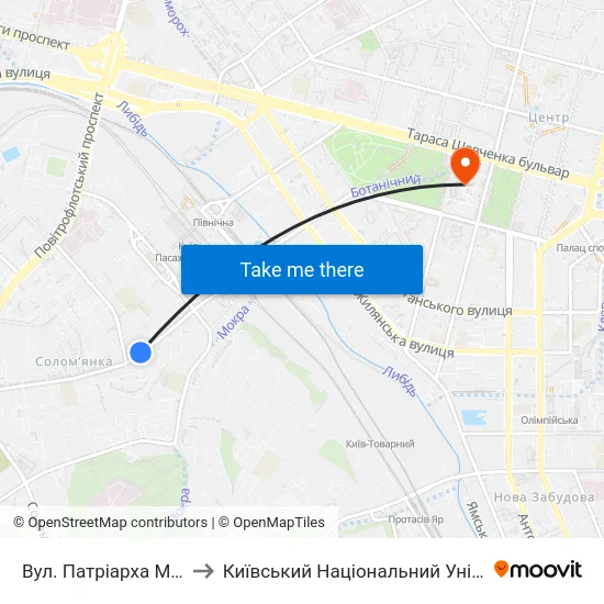 Вул. Патріарха Мстислава Скрипника to Київський Національний Університет Імені Тараса Шевченка map