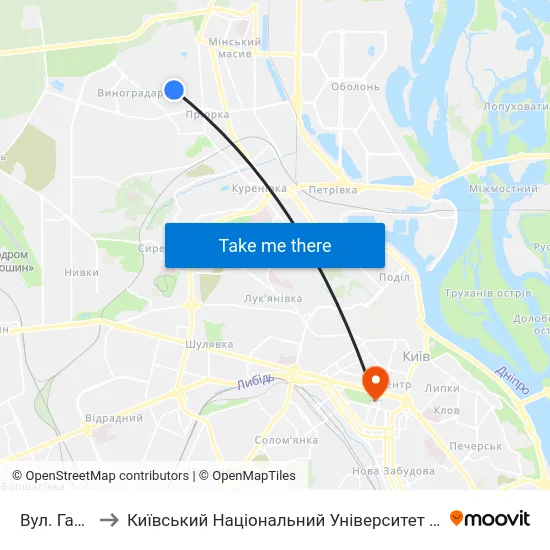 Вул. Галицька to Київський Національний Університет Імені Тараса Шевченка map