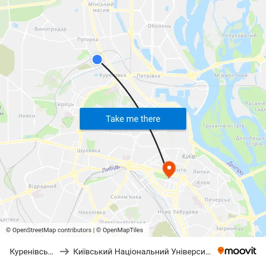 Куренівський Ринок to Київський Національний Університет Імені Тараса Шевченка map