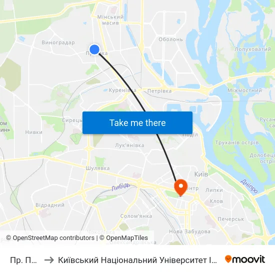 Пр. Правди to Київський Національний Університет Імені Тараса Шевченка map