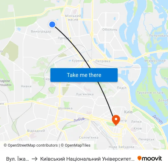 Вул. Їжакевича to Київський Національний Університет Імені Тараса Шевченка map
