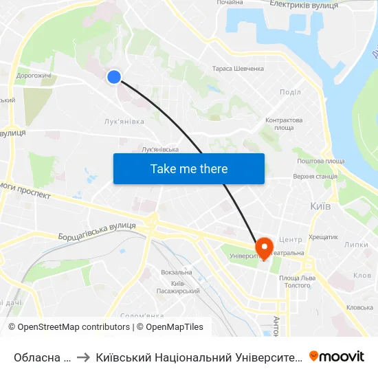 Обласна Лікарня to Київський Національний Університет Імені Тараса Шевченка map