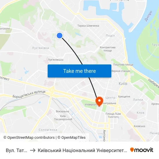 Вул. Татарська to Київський Національний Університет Імені Тараса Шевченка map