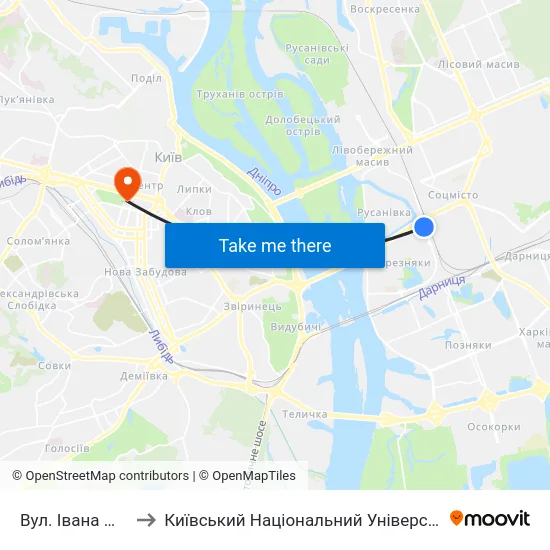 Вул. Івана Миколайчука to Київський Національний Університет Імені Тараса Шевченка map