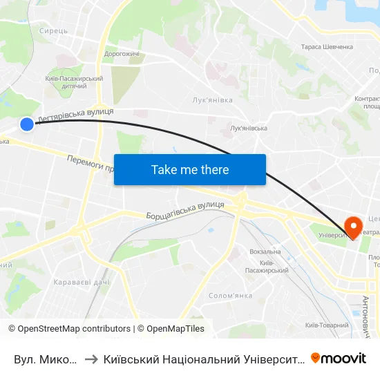 Вул. Миколи Шпака to Київський Національний Університет Імені Тараса Шевченка map