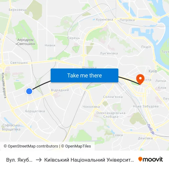 Вул. Якуба Коласа to Київський Національний Університет Імені Тараса Шевченка map