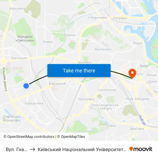 Вул. Гната Юри to Київський Національний Університет Імені Тараса Шевченка map