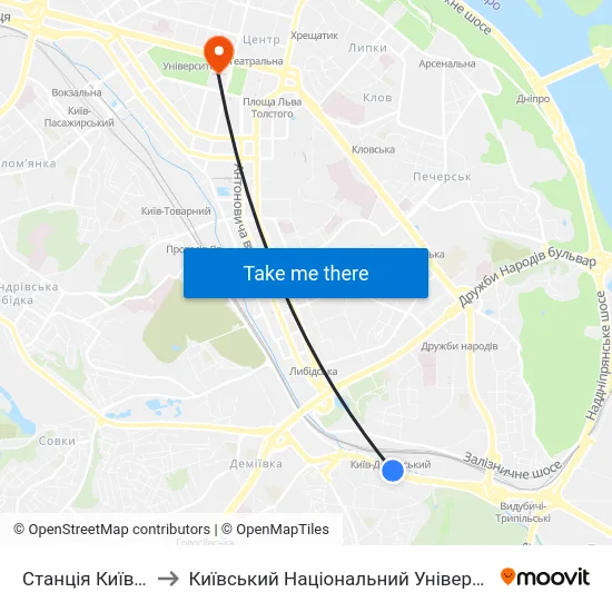 Станція Київ-Деміївський to Київський Національний Університет Імені Тараса Шевченка map
