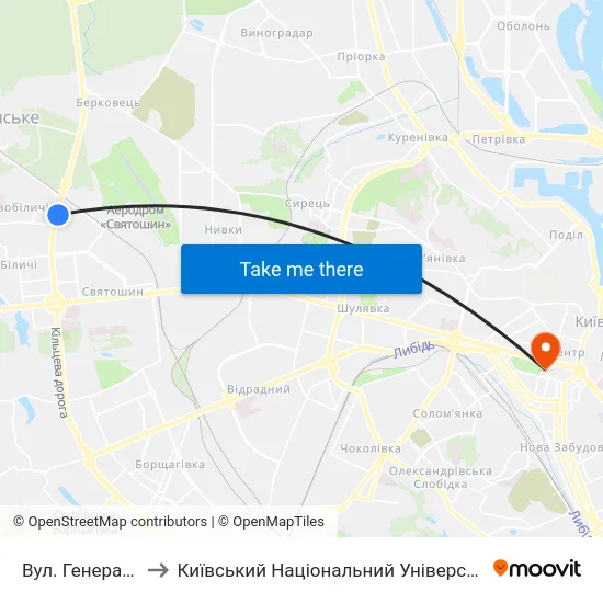 Вул. Генерала Наумова to Київський Національний Університет Імені Тараса Шевченка map