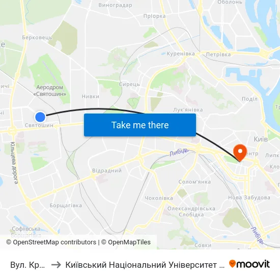 Вул. Краснова to Київський Національний Університет Імені Тараса Шевченка map