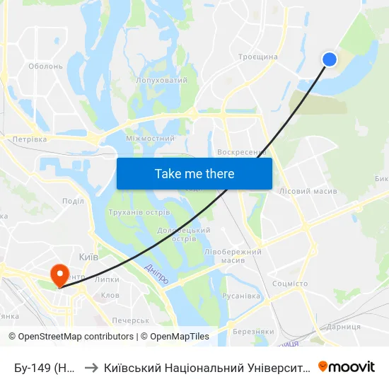Бу-149 (На Вимогу) to Київський Національний Університет Імені Тараса Шевченка map