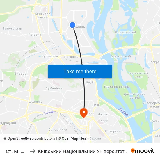 Ст. М. Мінська to Київський Національний Університет Імені Тараса Шевченка map
