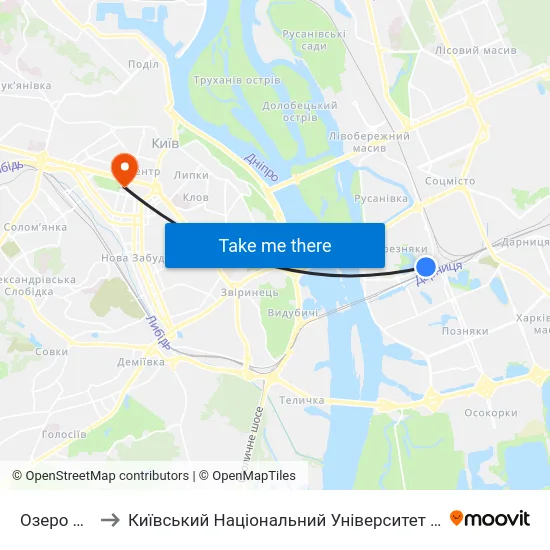 Озеро Тельбін to Київський Національний Університет Імені Тараса Шевченка map