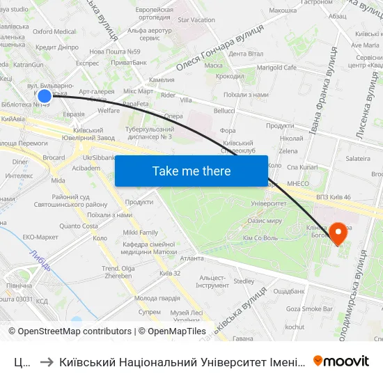 Цирк to Київський Національний Університет Імені Тараса Шевченка map