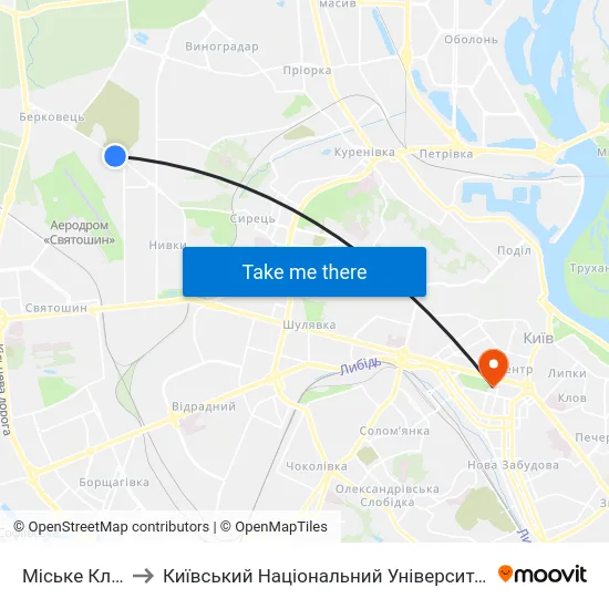 Міське Кладовище to Київський Національний Університет Імені Тараса Шевченка map