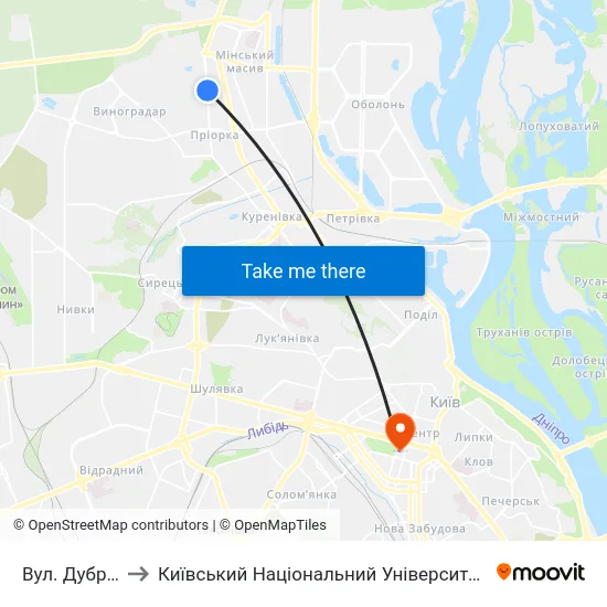 Вул. Дубровицька to Київський Національний Університет Імені Тараса Шевченка map