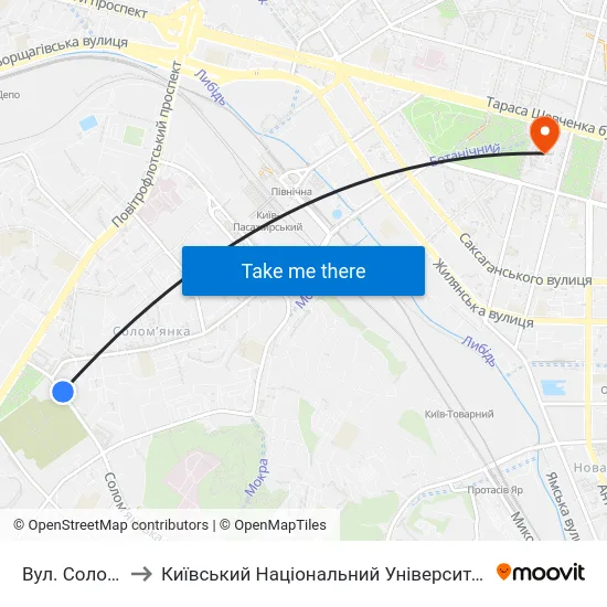 Вул. Солом'Янська to Київський Національний Університет Імені Тараса Шевченка map