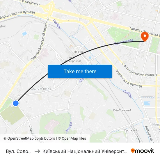 Вул. Солом'Янська to Київський Національний Університет Імені Тараса Шевченка map
