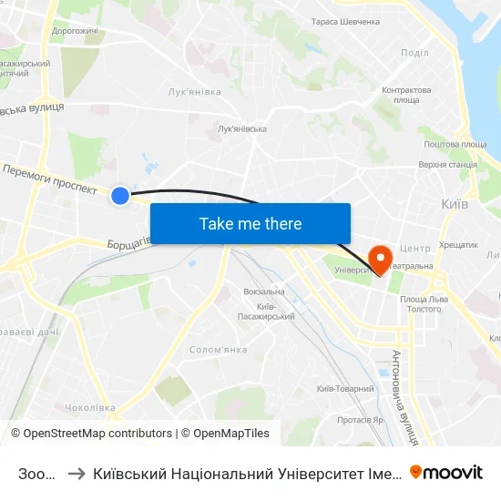 Зоопарк to Київський Національний Університет Імені Тараса Шевченка map