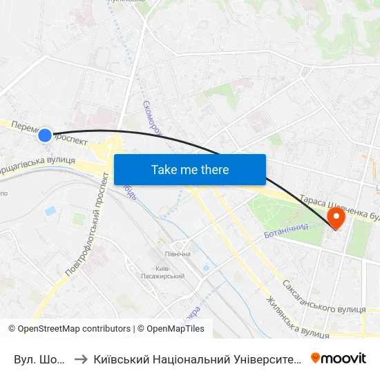 Вул. Шолуденка to Київський Національний Університет Імені Тараса Шевченка map