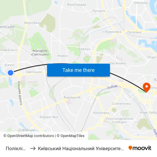 Поліклініка №3 to Київський Національний Університет Імені Тараса Шевченка map