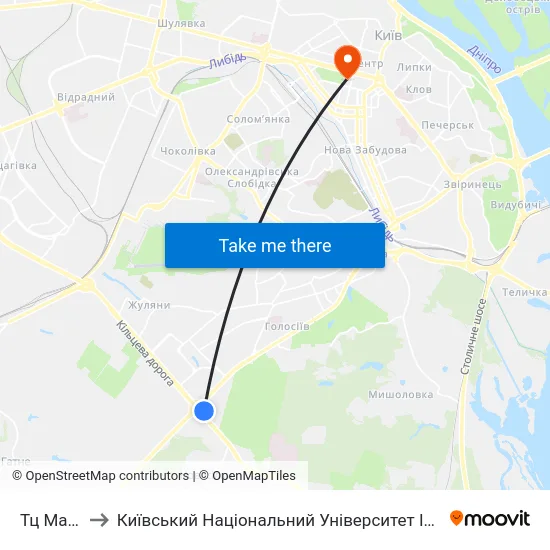 Тц Магелан to Київський Національний Університет Імені Тараса Шевченка map