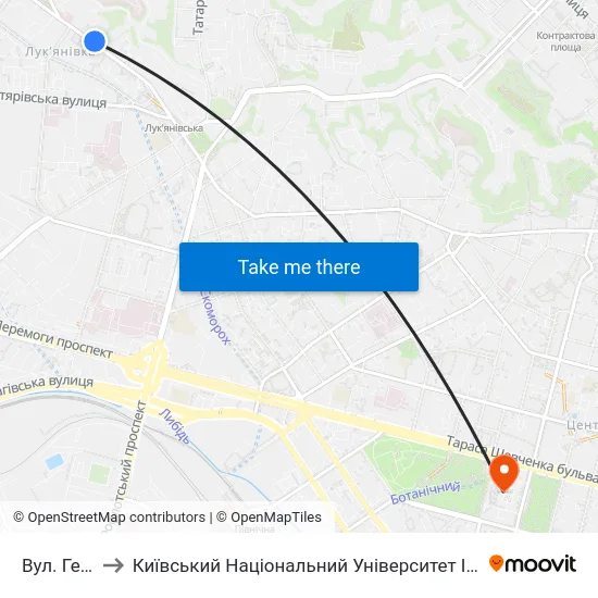 Вул. Герцена to Київський Національний Університет Імені Тараса Шевченка map