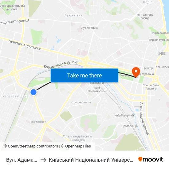 Вул. Адама Міцкевича to Київський Національний Університет Імені Тараса Шевченка map