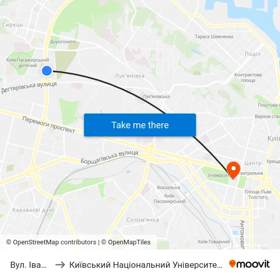 Вул. Івана Гонти to Київський Національний Університет Імені Тараса Шевченка map