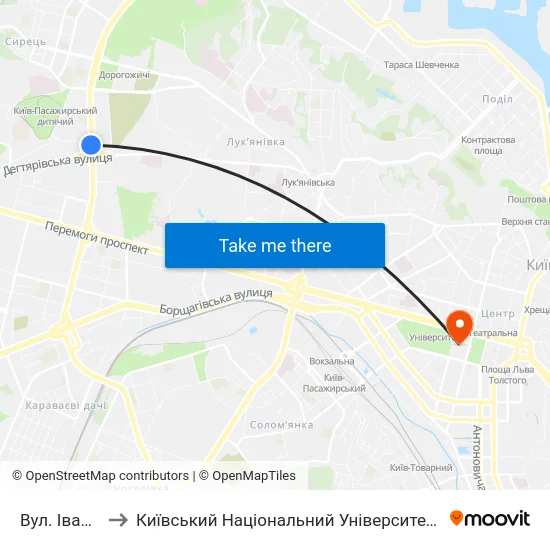 Вул. Івана Гонти to Київський Національний Університет Імені Тараса Шевченка map