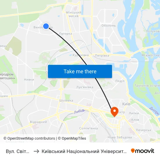 Вул. Світлицького to Київський Національний Університет Імені Тараса Шевченка map