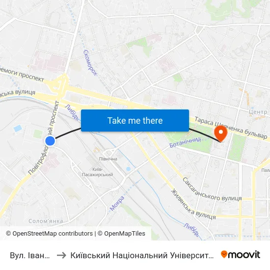 Вул. Івана Огієнка to Київський Національний Університет Імені Тараса Шевченка map