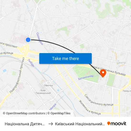 Національна Дитяча Клінічна Лікарня ""Охматдит"" to Київський Національний Університет Імені Тараса Шевченка map