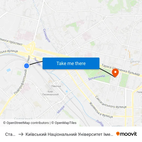 Стадіон to Київський Національний Університет Імені Тараса Шевченка map