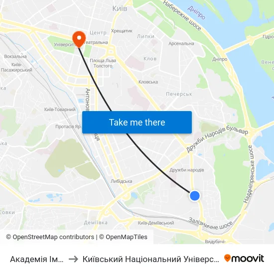 Академія Ім. М. Бойчука to Київський Національний Університет Імені Тараса Шевченка map