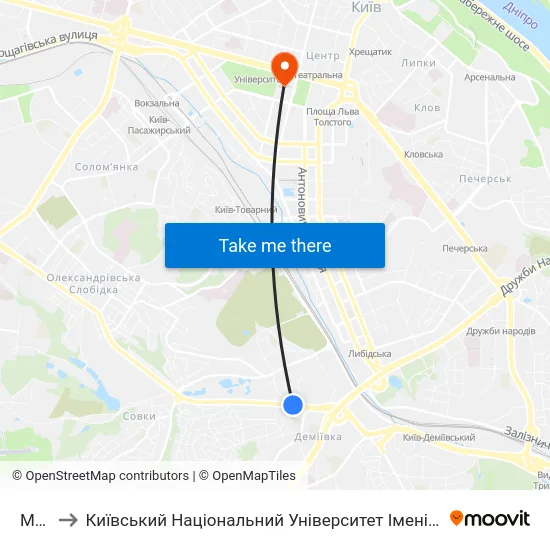 Мауп to Київський Національний Університет Імені Тараса Шевченка map