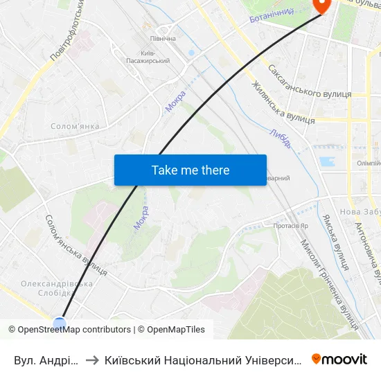 Вул. Андрія Головка to Київський Національний Університет Імені Тараса Шевченка map