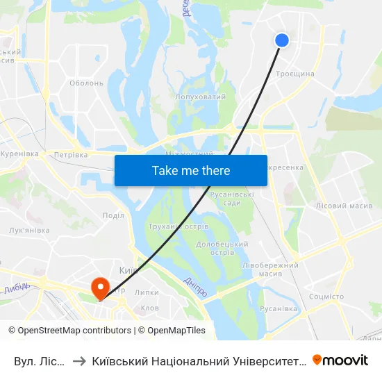 Вул. Лісківська to Київський Національний Університет Імені Тараса Шевченка map