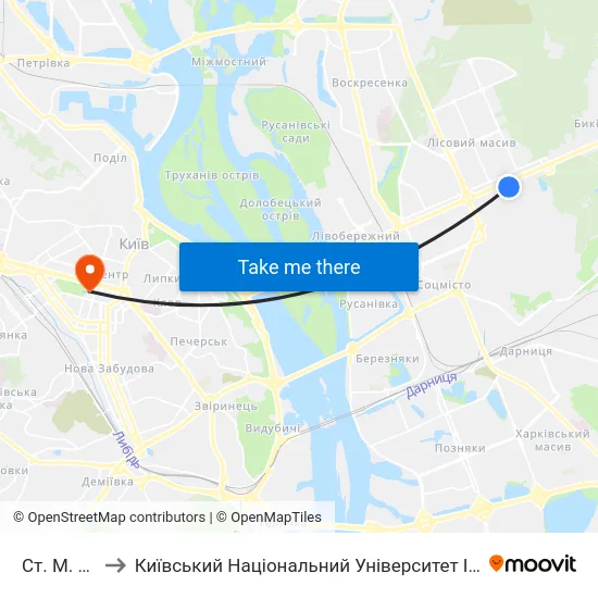 Ст. М. Лісова to Київський Національний Університет Імені Тараса Шевченка map