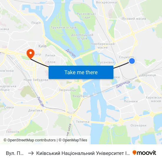 Вул. Празька to Київський Національний Університет Імені Тараса Шевченка map