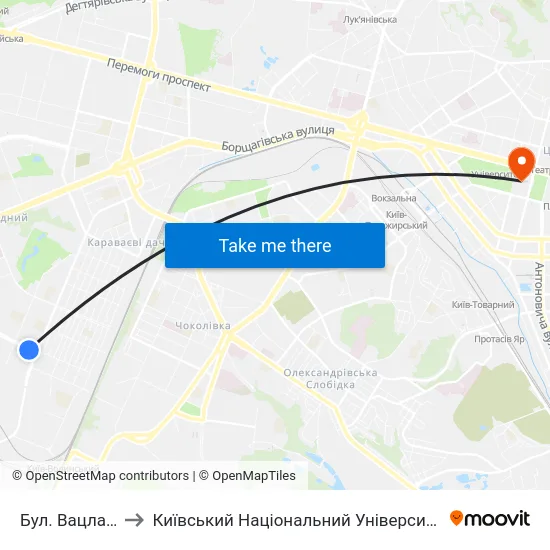 Бул. Вацлава Гавела to Київський Національний Університет Імені Тараса Шевченка map