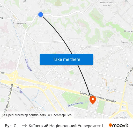 Вул. Соляна to Київський Національний Університет Імені Тараса Шевченка map