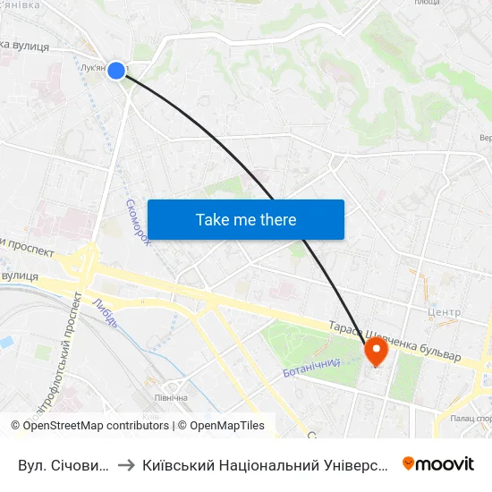 Вул. Січових Стрільців to Київський Національний Університет Імені Тараса Шевченка map