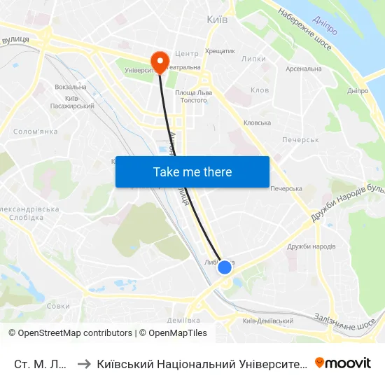 Ст. М. Либідська to Київський Національний Університет Імені Тараса Шевченка map