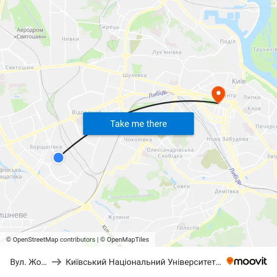 Вул. Жолудєва to Київський Національний Університет Імені Тараса Шевченка map