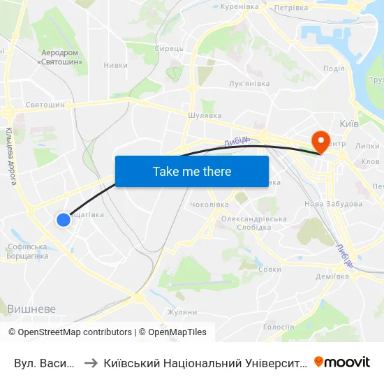 Вул. Василя Кучера to Київський Національний Університет Імені Тараса Шевченка map