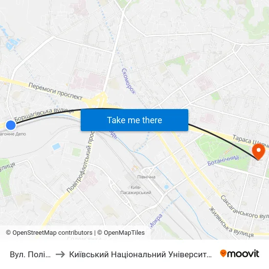 Вул. Політехнічна to Київський Національний Університет Імені Тараса Шевченка map