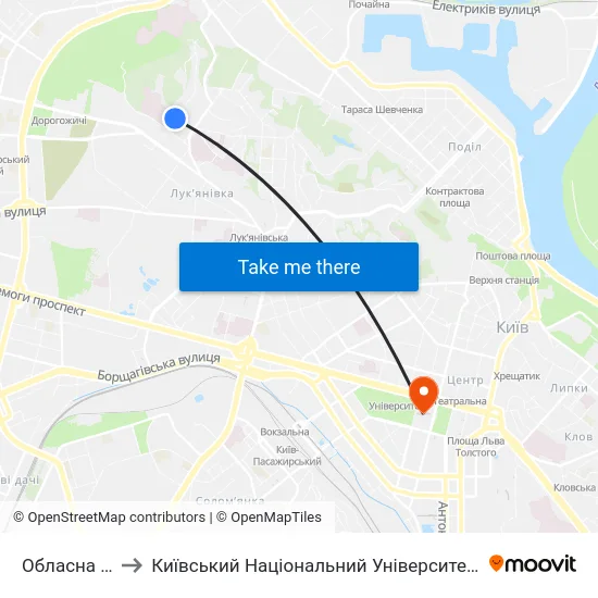 Обласна Лікарня to Київський Національний Університет Імені Тараса Шевченка map