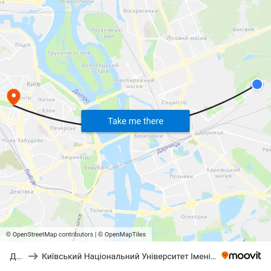 Дврз to Київський Національний Університет Імені Тараса Шевченка map