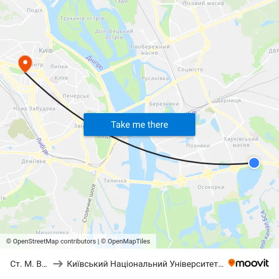 Ст. М. Вирлиця to Київський Національний Університет Імені Тараса Шевченка map